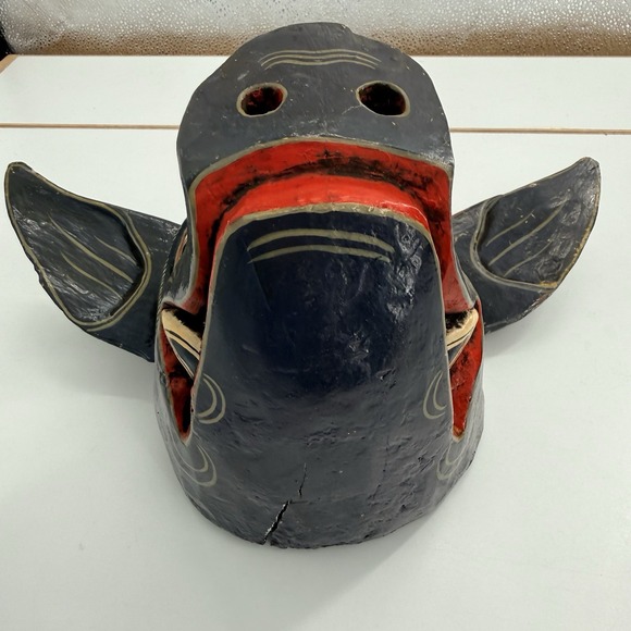 Vtg Hand Carved Painted Wood BALINESE Indonesian Pig Wild Boar  9x14" Folk Art - Picture 3 of 16